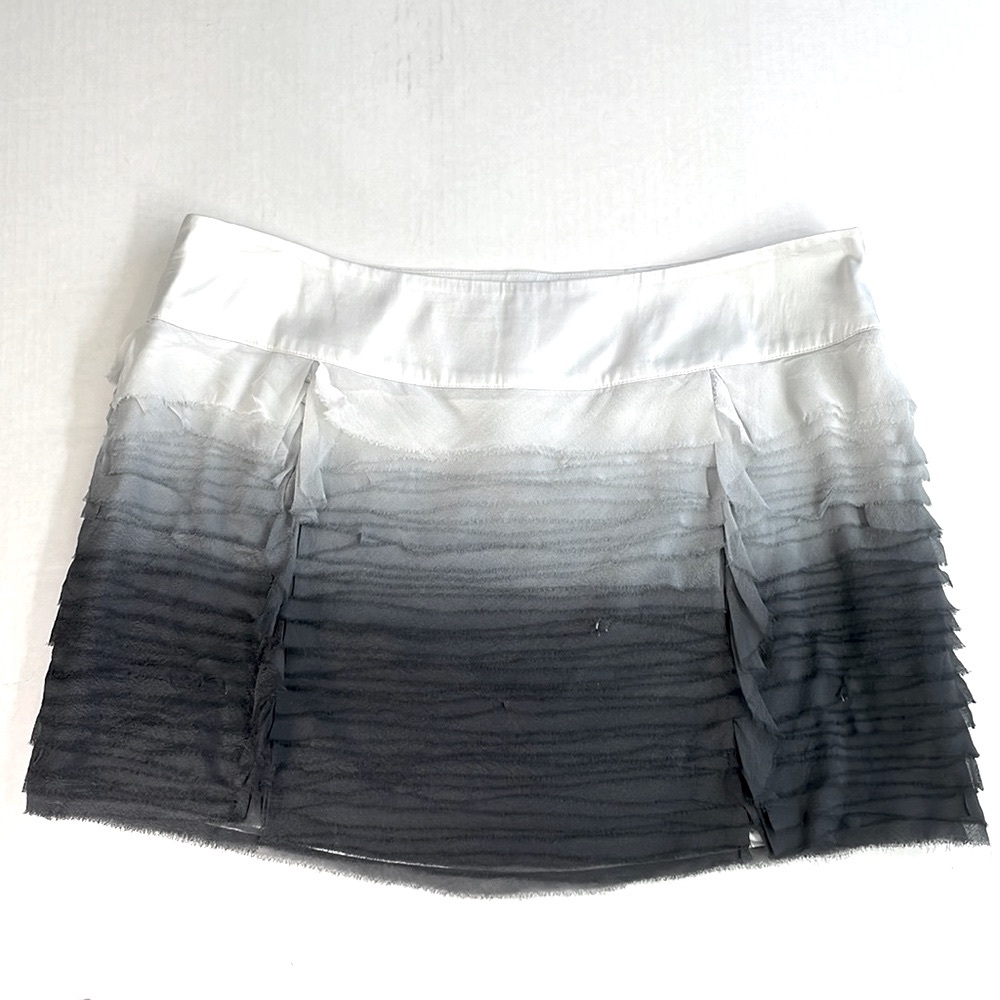 NWT Bebe Dip Dye Cascade Ruffle Tiered Silk Skirt, Size S